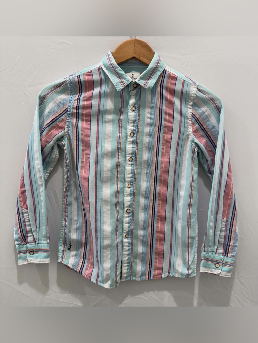 Pepe Jeans Kids Mint & Pink Striped Button-Down Shirt Size 10